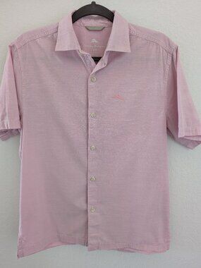 Tommy Bahama Men’s Short Sleeve 100% Cotton Button Down Shirt Size Small (Pink)